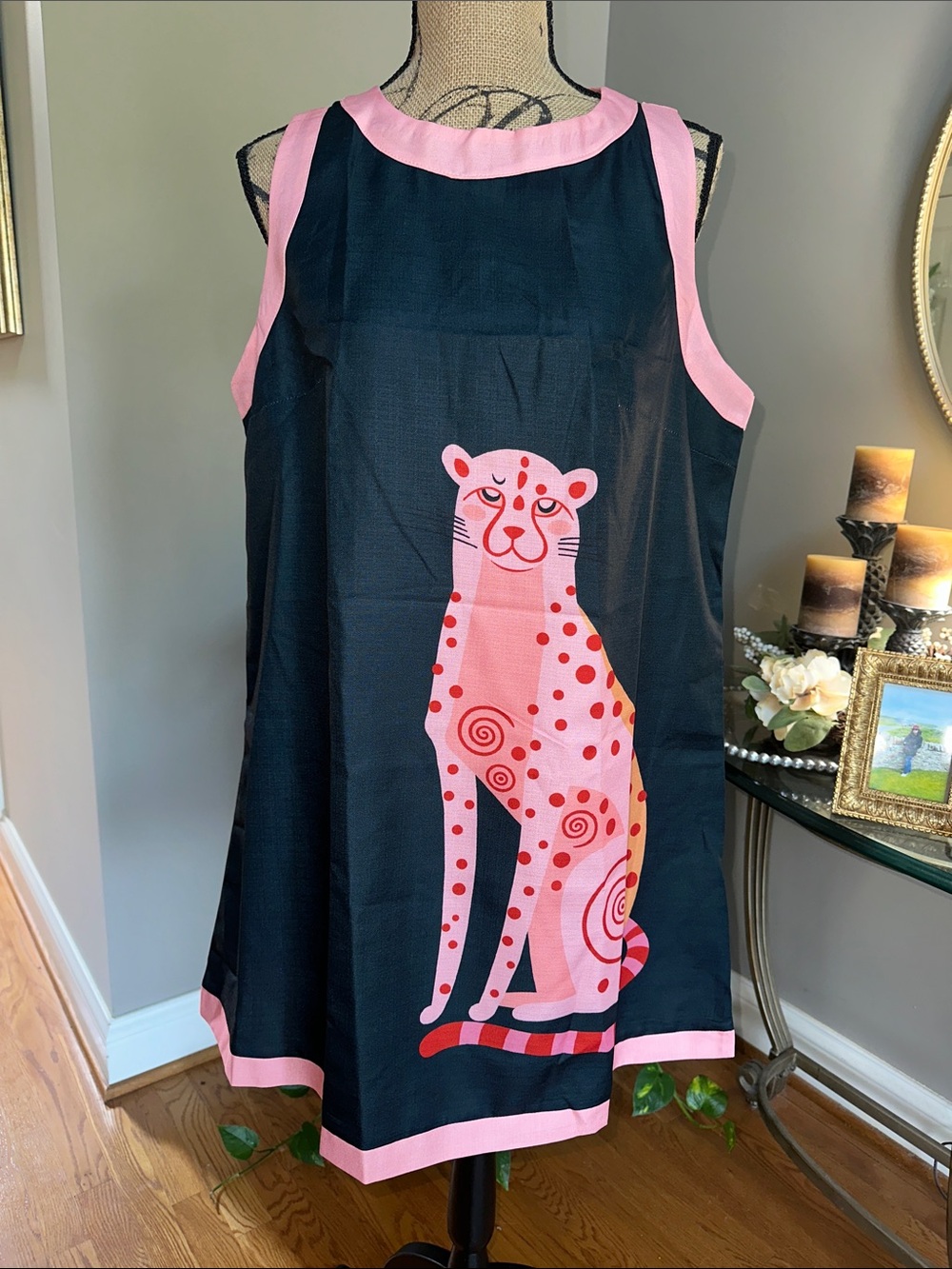 SHEIN Black Midi Dress with Pink Leopard Graphic and Pink Trim NWOT size 0X